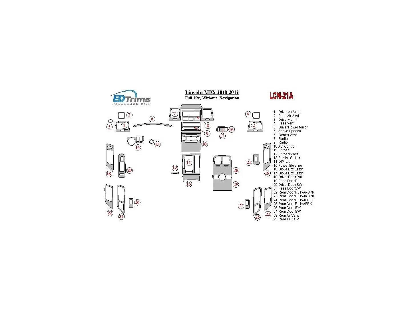 Lincoln MKS 2010-2012 Voll Satz, Without NAVI BD innenausstattung armaturendekor cockpit dekor