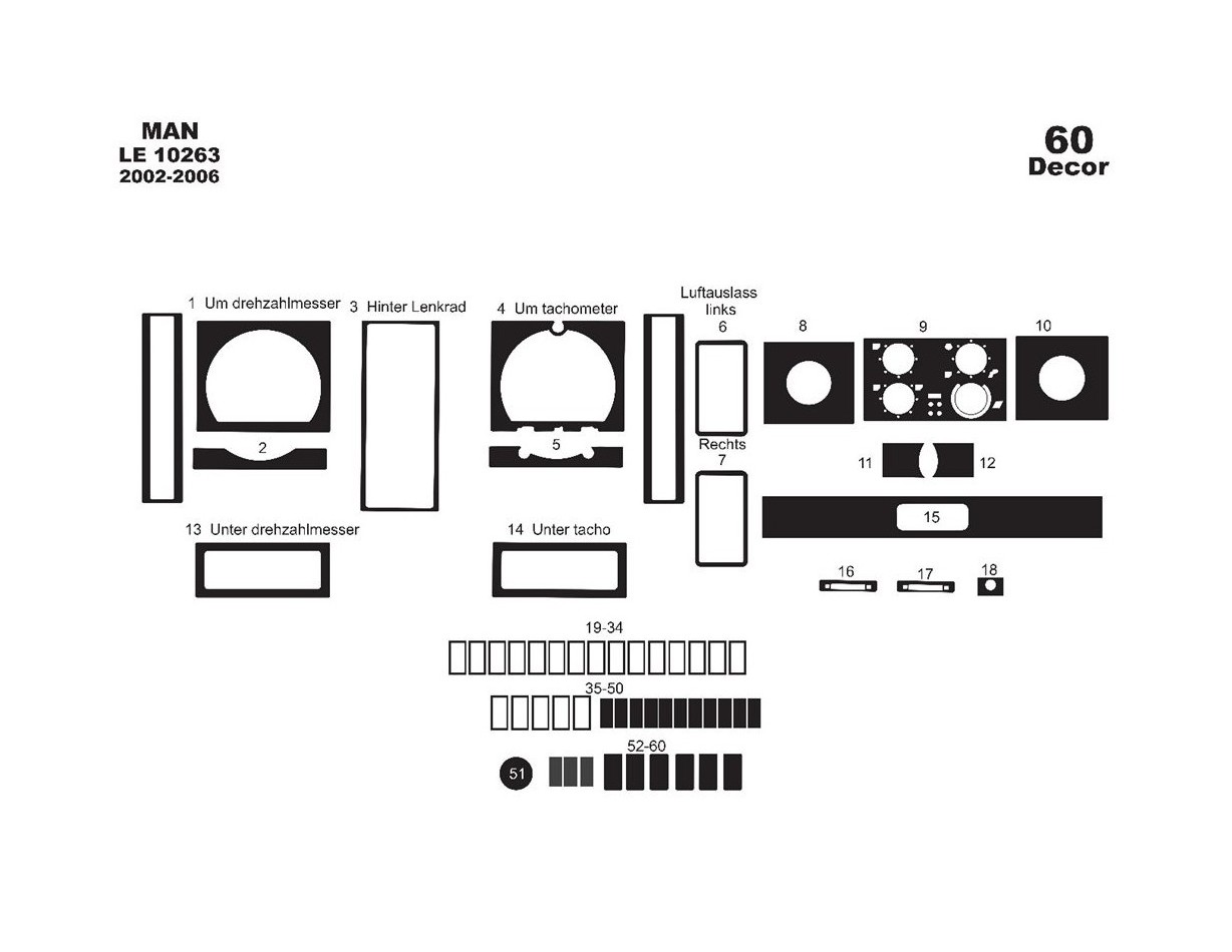 MAN LE 2000 01.2002 3M 3D Interior Dashboard Trim Kit Dash Trim Dekor 60-Parts