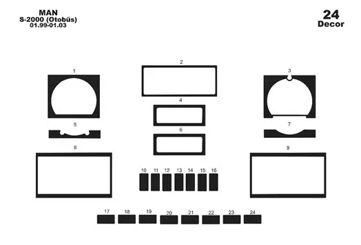 MAN S 2000 01.97 - 01.003D Inleg dashboard Interieurset aansluitend en pasgemaakt op he 24 -Teile