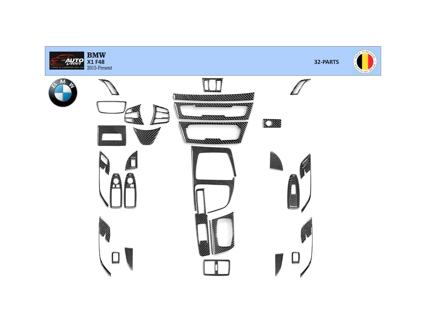 BMW X1 F48 2015 up 3D Interior Dashboard Trim Kit Dash Trim Dekor 32-Parts