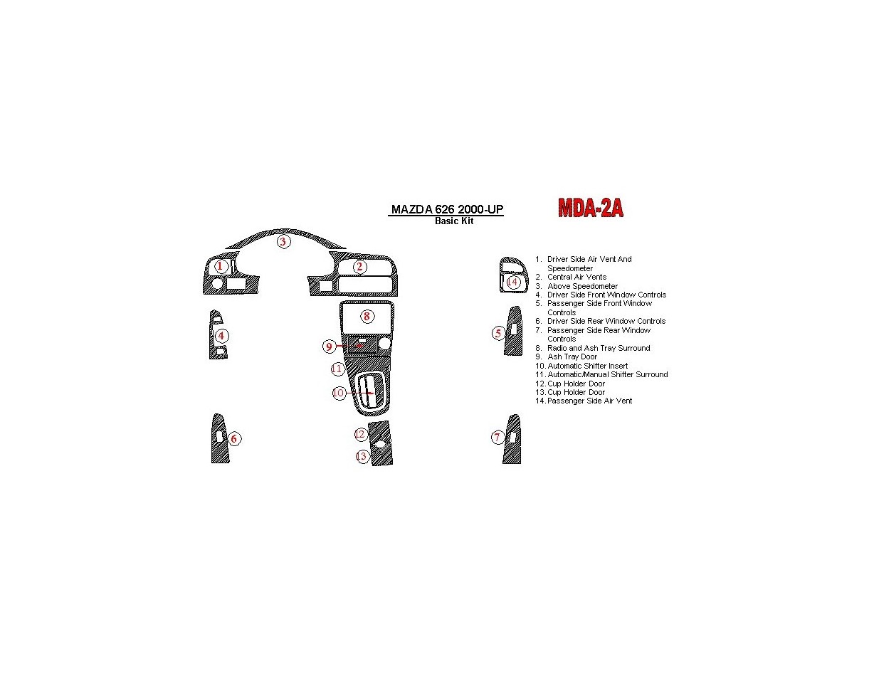 Mazda 626 2000-UP Basic Set BD Interieur Dashboard Bekleding Volhouder
