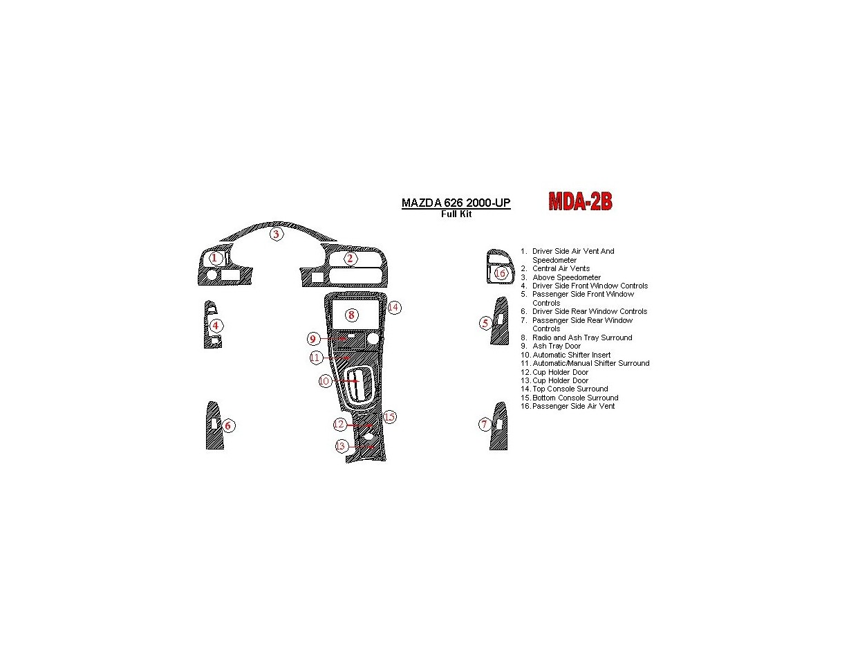 Mazda 626 2000-UP Ensemble Complet BD Kit la décoration du tableau de bord - 1 - habillage decor de tableau de bord