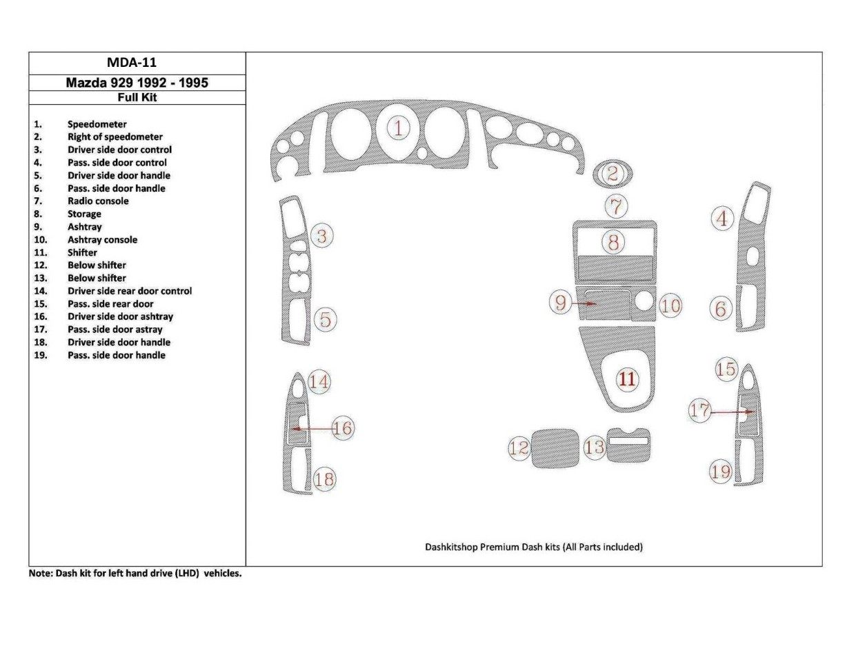 Mazda 929 1992-1995 Full Set, 19 Parts set Interior BD Dash Trim Kit