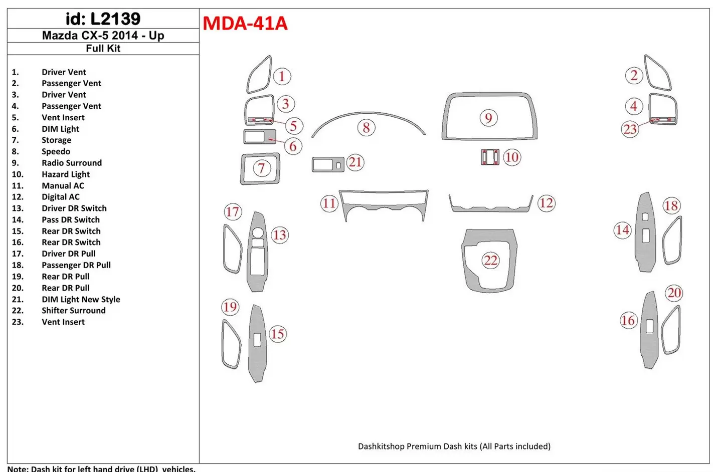 Mazda CX-5 2014-UP Full Set Interior BD Dash Trim Kit