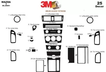 Mazda Mazda 3 06.04 - 12.09 3D Inleg dashboard Interieurset aansluitend en pasgemaakt op he 25 -Teile