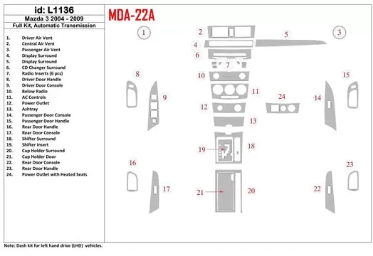 Mazda Mazda3 2004-2009 Boîte automatique, Avec NAVI BD Kit la décoration du tableau de bord - 1 - habillage decor de tableau de 