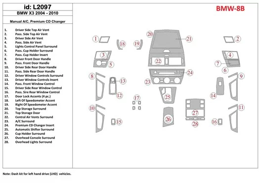 BMW X3 2004-2010 Aircondition, Premium CD changer BD Kit la décoration du tableau de bord - 1 - habillage decor de tableau de bo