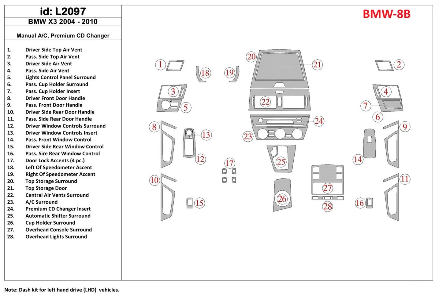 BMW X3 2004-2010 Aircondition, Premium CD changer BD Interieur Dashboard Bekleding Volhouder