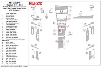 Mazda Mazda3 2010-2013 Full Set, Automatic Gear, two-zone climate control, Heated Seats Interior BD Dash Trim Kit