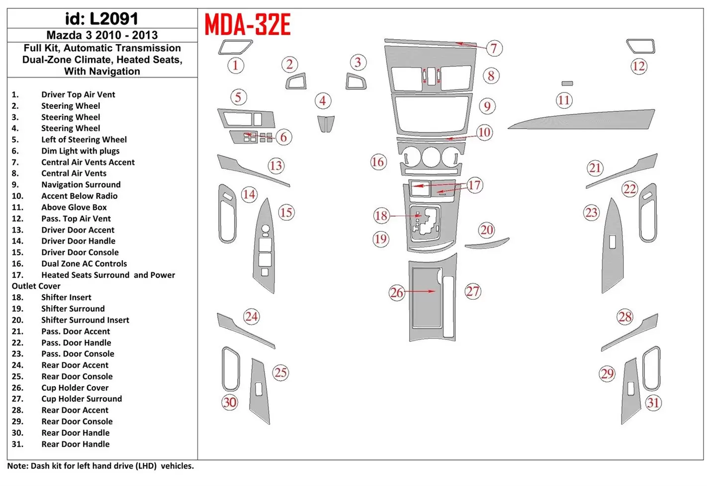 Mazda Mazda3 2010-2013 Ensemble Complet, Boîte automatique, two-zone climate control, Heated Seats, Avec NAVI BD Décoration de t