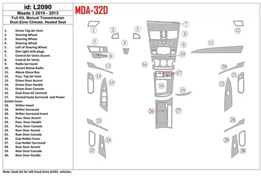 Mazda Mazda3 2010-2013 Full Set, Manual Gear Box, two-zone climate control, Heated Seats BD Interieur Dashboard Bekleding Volhou