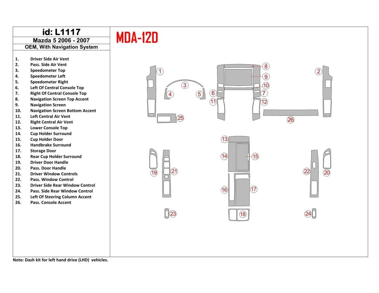Mazda Mazda5 2006-2007 OEM, With NAVI BD Interieur Dashboard Bekleding Volhouder