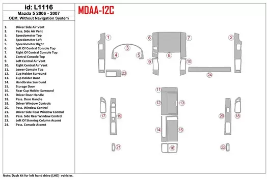 Mazda Mazda5 2006-2007 OEM, Without NAVI BD Interieur Dashboard Bekleding Volhouder