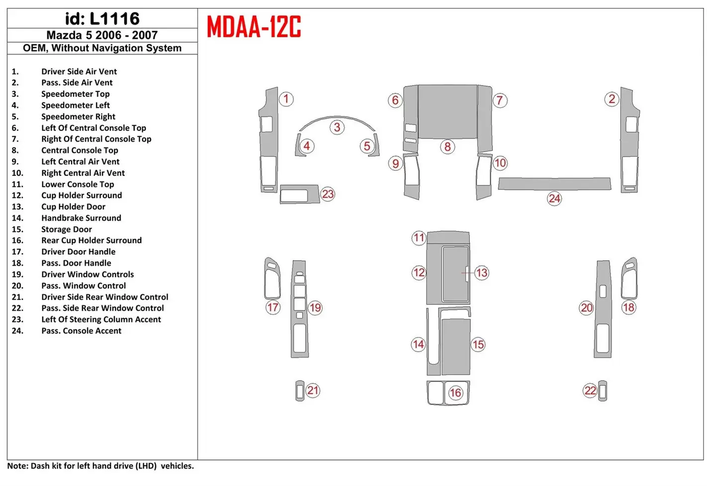 Mazda Mazda5 2006-2007 OEM, Without NAVI BD Interieur Dashboard Bekleding Volhouder