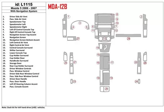 Mazda Mazda5 2006-2007 With NAVI BD Interieur Dashboard Bekleding Volhouder