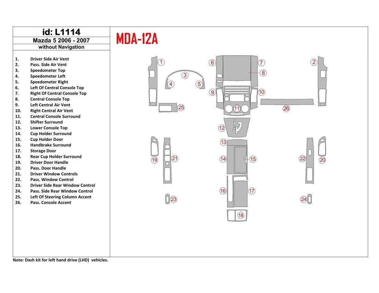 Mazda Mazda5 2006-2007 Without NAVI BD Interieur Dashboard Bekleding Volhouder