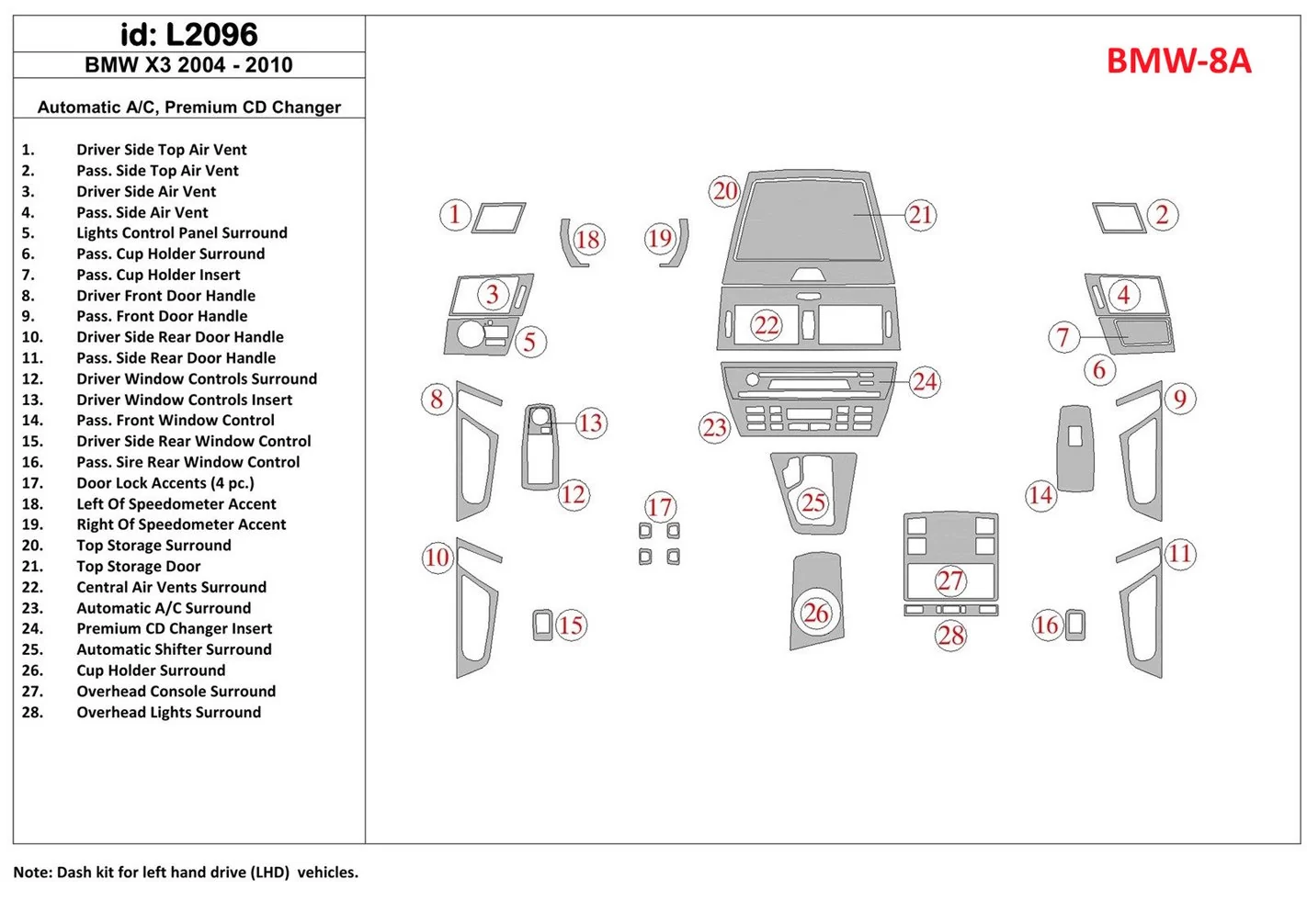 BMW X3 2004-UP Boîte automatique AC Control, Premium CD Changer BD Kit la décoration du tableau de bord - 1 - habillage decor de