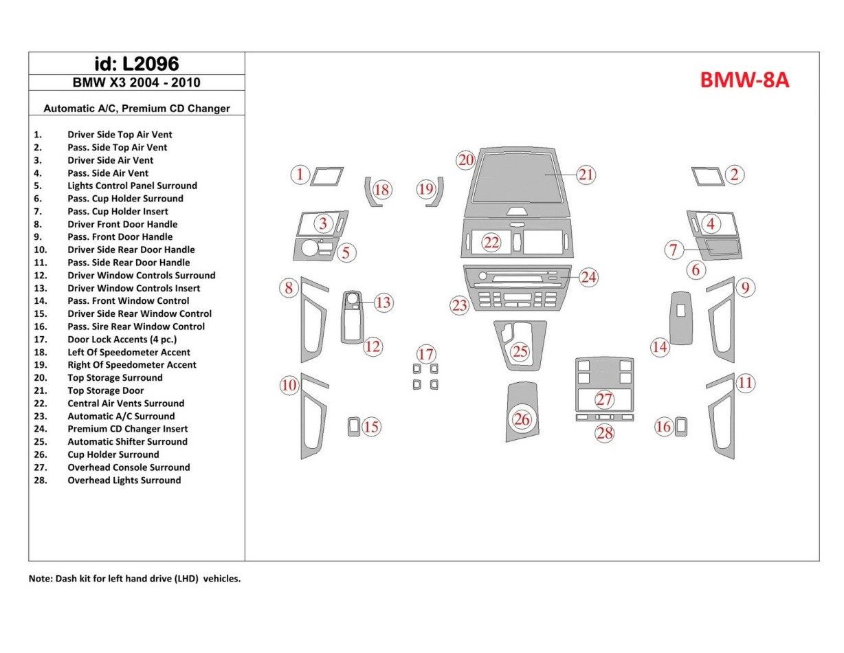 BMW X3 2004-UP Automatic Gearbox AC Control, Premium CD Changer BD innenausstattung armaturendekor cockpit dekor - 1- Cockpit De
