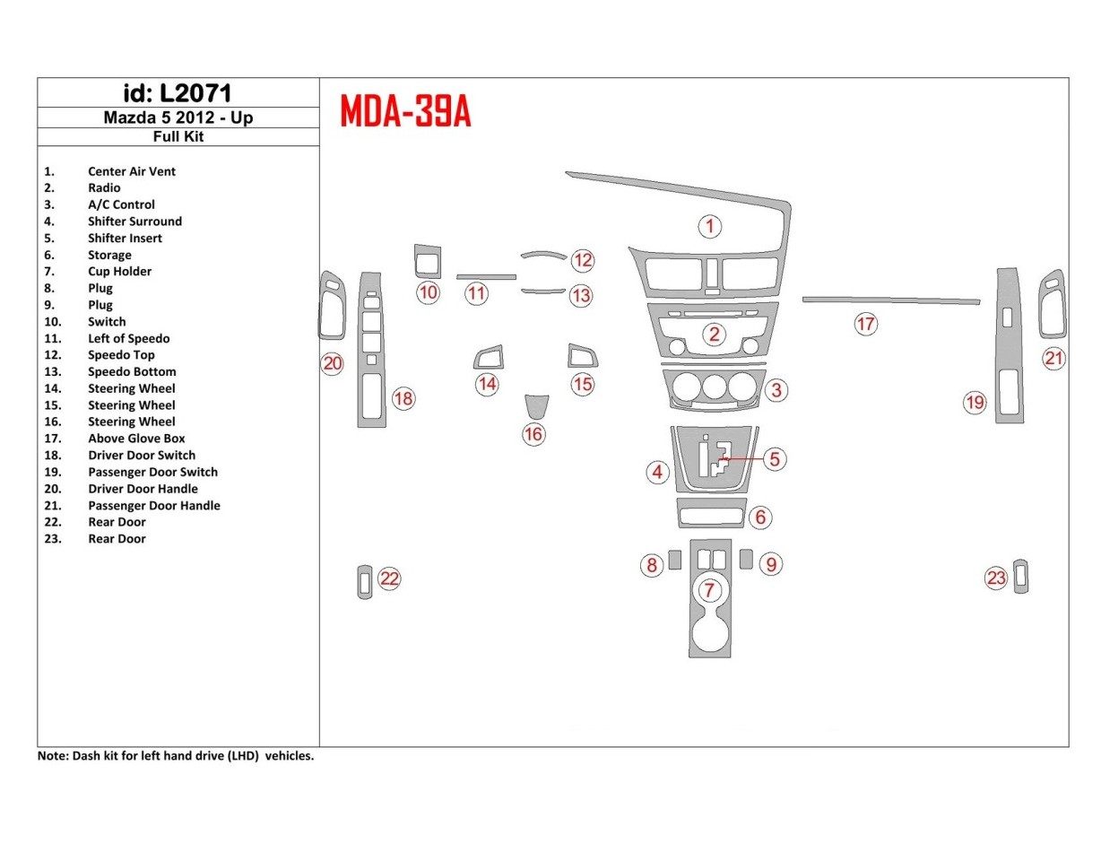 Mazda Mazda5 2012-UP Full Set Interior BD Dash Trim Kit