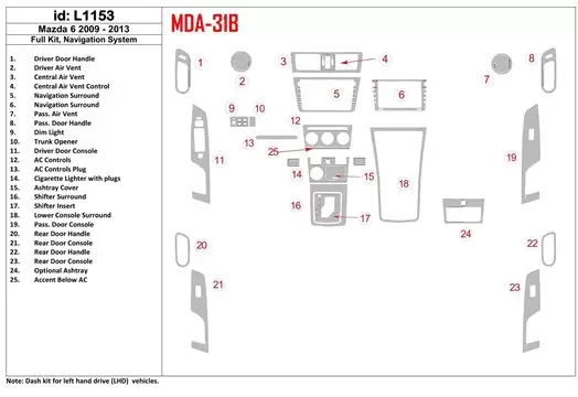 Mazda Mazda6 2009-UP Ensemble Complet, Avec NAVI system BD Kit la décoration du tableau de bord - 1 - habillage decor de tableau