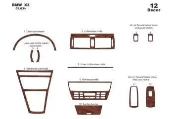 BMW X3 E83 09.2003 Kit Rivestimento Cruscotto all'interno del veicolo Cruscotti personalizzati 12-Decori