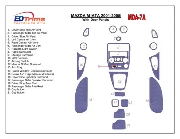 Mazda Miata 2001-2005 With Door panels, 21 Parts set Interior BD Dash Trim Kit