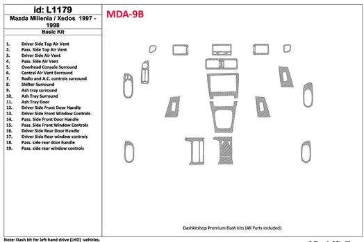 Mazda Milenia 1997-1998 Paquet de base, Sans OEM, 19 Parts set BD Kit la décoration du tableau de bord - 1 - habillage decor de 