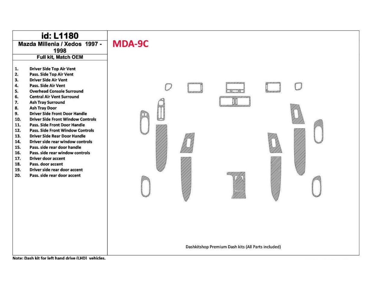 Mazda Milenia 1997-1998 Full Set, OEM Compliance, 20 Parts set Cruscotto BD Rivestimenti interni
