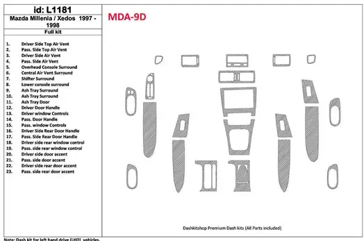 Mazda Milenia 1997-1998 Without Fabric, 23 Parts set BD innenausstattung armaturendekor cockpit dekor - 1- Cockpit Dekor Innenra