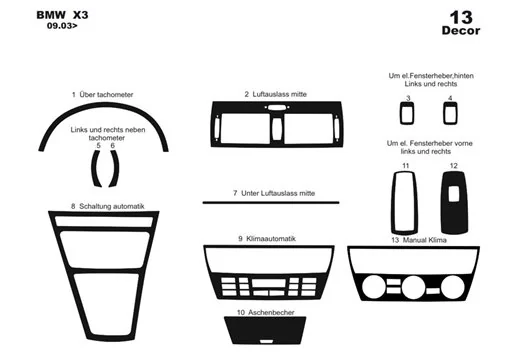 BMW X3 E83 2003 Kit la décoration du tableau de bord 12-Pièce - 1 - habillage decor de tableau de bord