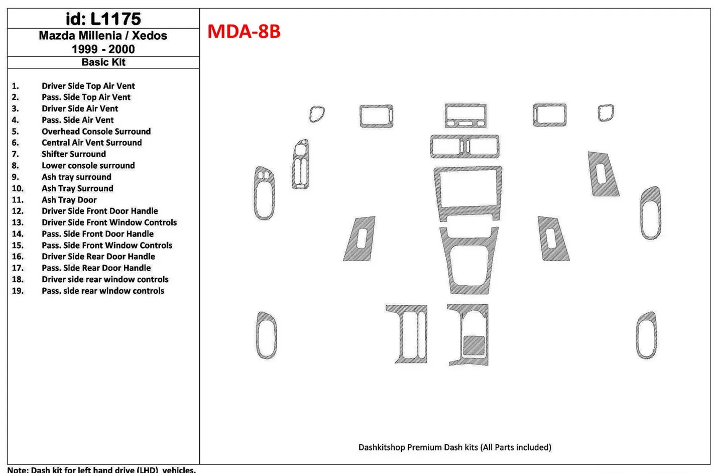 Mazda Milenia 1999-2000 Grundset, Without OEM, 19 Parts set BD innenausstattung armaturendekor cockpit dekor - 1- Cockpit Dekor 