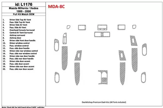Mazda Milenia 1999-2000 Voll Satz, OEM Compliance, 20 Parts set BD innenausstattung armaturendekor cockpit dekor - 1- Cockpit De