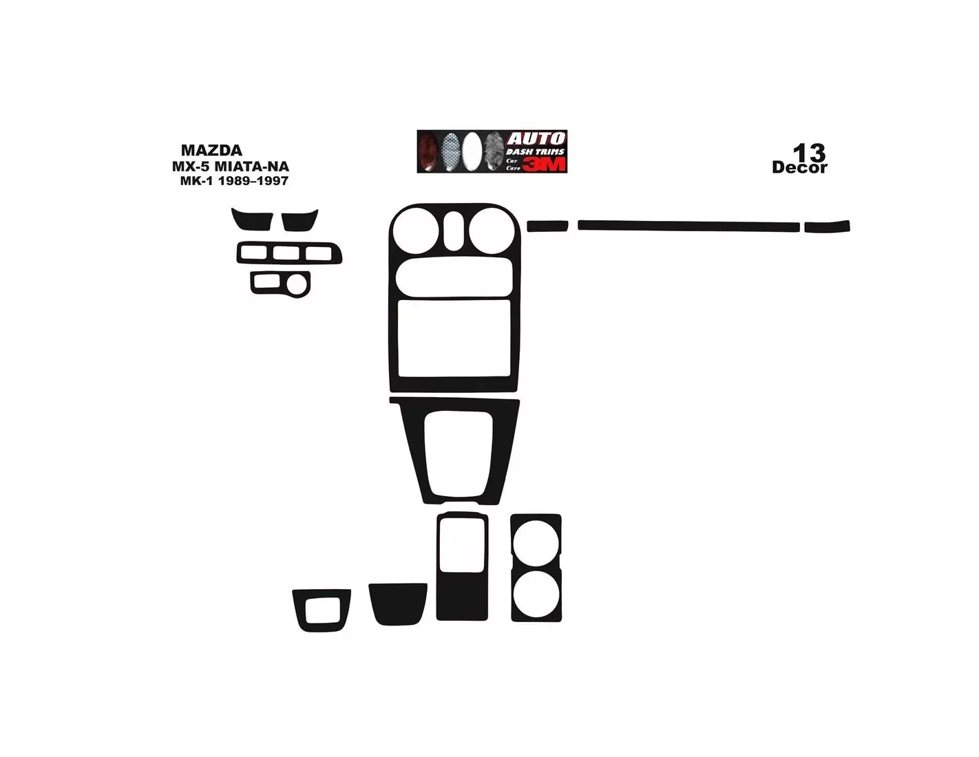 Mazda MX-5 Miata NA Mk1 1989–1997 Kit la décoration du tableau de bord 13-Pièce - 1 - habillage decor de tableau de bord