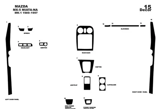 Mazda MX-5 Miata NA Mk1 1989–1997 Kit la décoration du tableau de bord 15-Pièce - 1 - habillage decor de tableau de bord