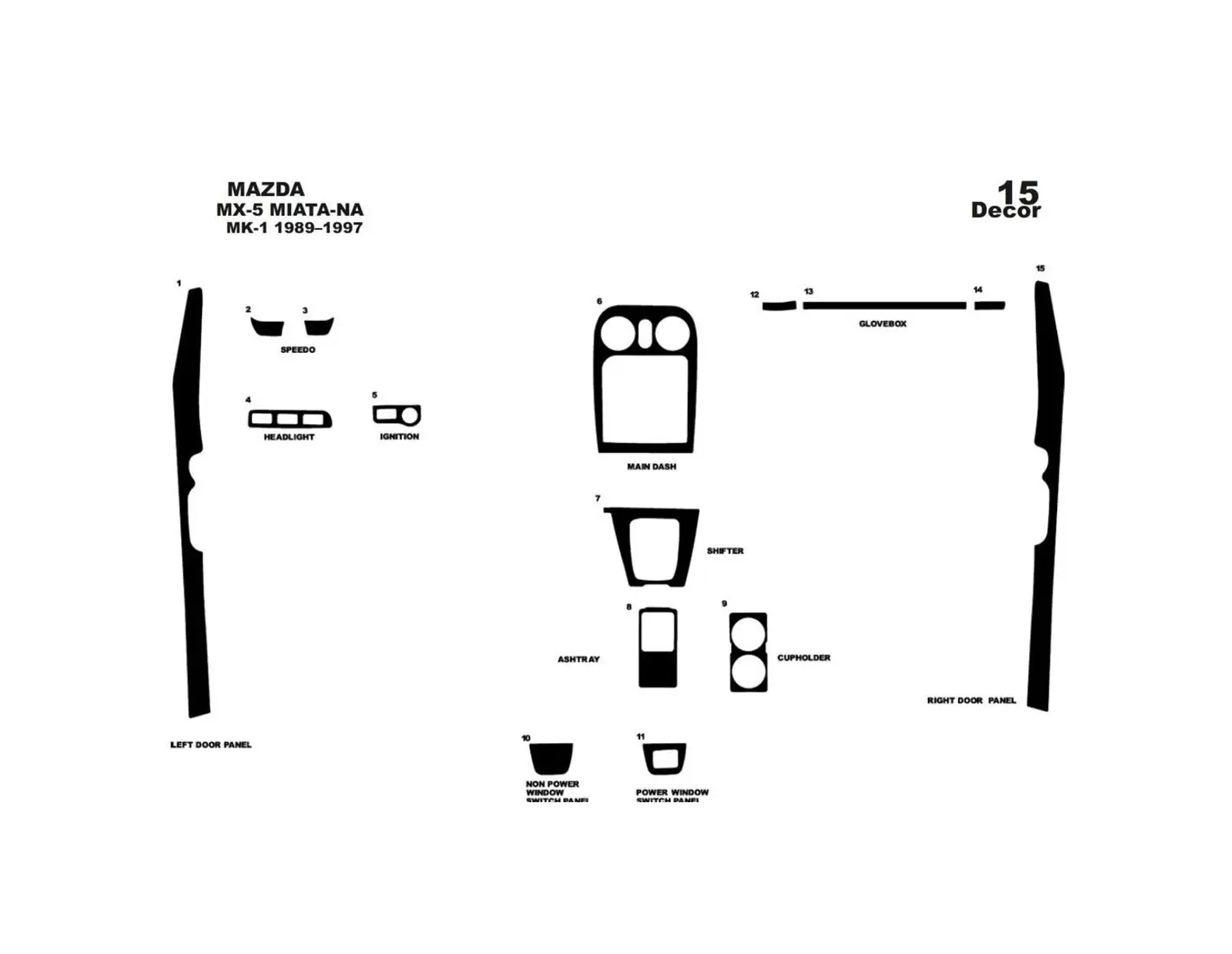 Mazda MX-5 Miata NA Mk1 1989–1997 3D Inleg dashboard Interieurset aansluitend en pasgemaakt op he 15-Teile