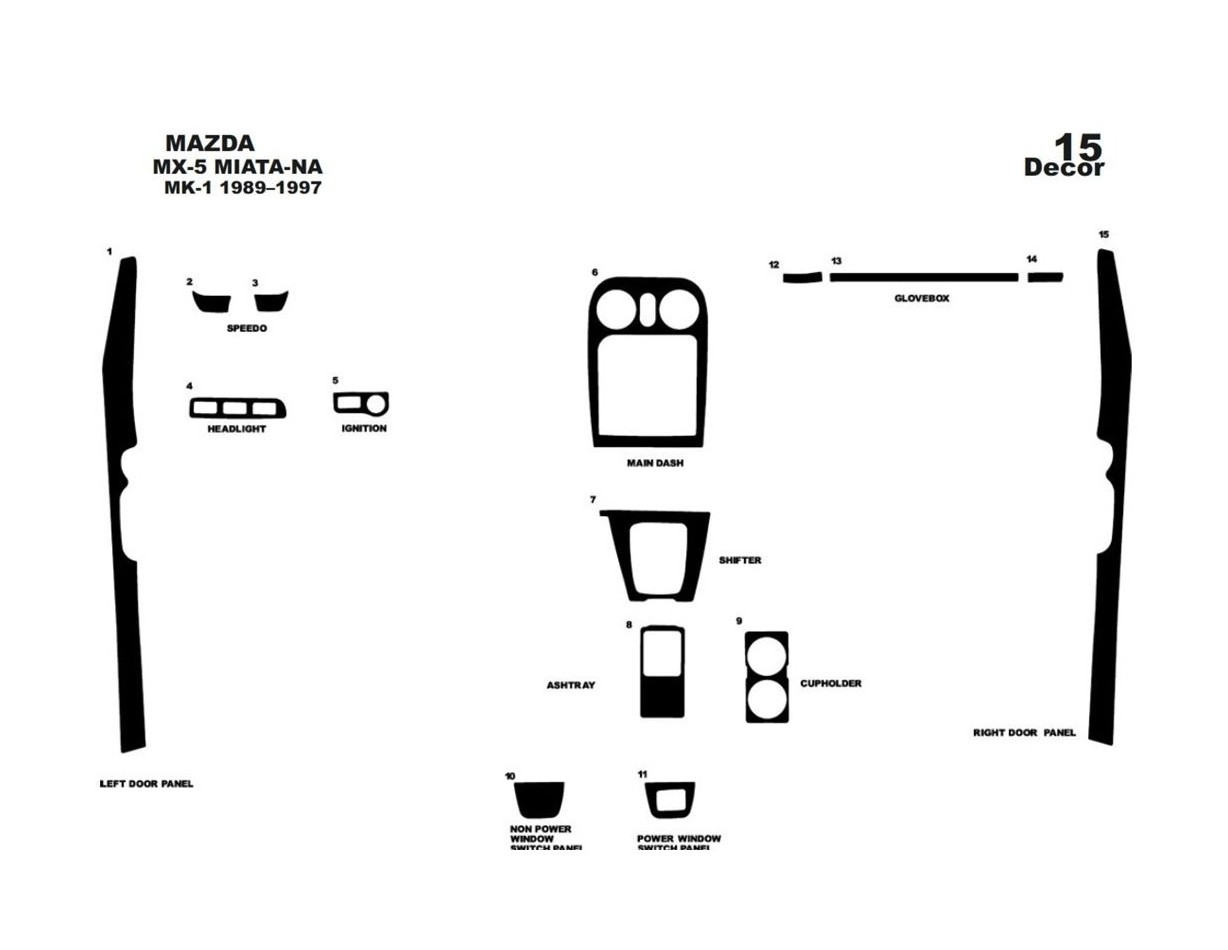 Mazda MX-5 Miata NA Mk1 1989–1997 Kit la décoration du tableau de bord 15-Pièce - 1 - habillage decor de tableau de bord
