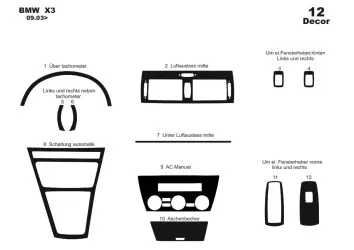 BMW X3 E83 09.2003 Manual AC Kit Rivestimento Cruscotto all'interno del veicolo Cruscotti personalizzati 12-Decori