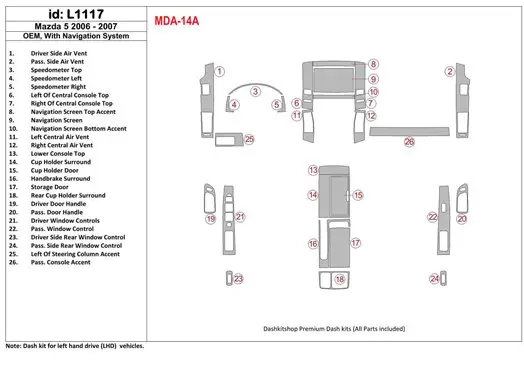 Mazda RX-7 1993-1995 Voll Satz, 5 Parts set BD innenausstattung armaturendekor cockpit dekor - 1- Cockpit Dekor Innenraum