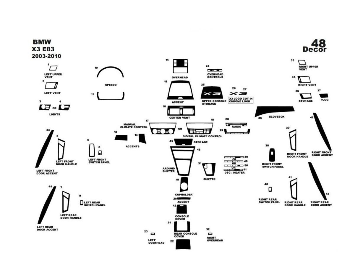 BMW X3 E83 2004-2010 Mittelkonsole Armaturendekor Cockpit Dekor 48-Teilige - 1- Cockpit Dekor Innenraum