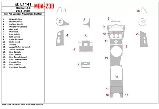 Mazda RX-8 2003-2007 Full Set, Without NAVI system BD Interieur Dashboard Bekleding Volhouder