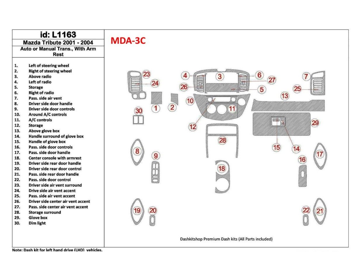 Mazda Tribute 2001-2004 Auto or Manual Gearbox , With Armrest Console BD innenausstattung armaturendekor cockpit dekor - 1- Cock