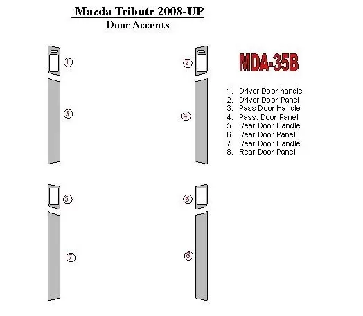 Mazda Tribute 2008-UP Des portes Accents BD Kit la décoration du tableau de bord - 1 - habillage decor de tableau de bord