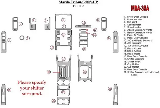 Mazda Tribute 2008-UP Ensemble Complet BD Kit la décoration du tableau de bord - 1 - habillage decor de tableau de bord