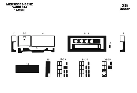 Mercedes 814 Vario 10.1996 3D Inleg dashboard Interieurset aansluitend en pasgemaakt op he 35 -Teile