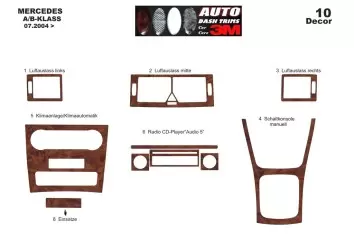 MercedesA-Class W169 B-Class W245 07.2004 3D Inleg dashboard Interieurset aansluitend en pasgemaakt op he 10 -Teile