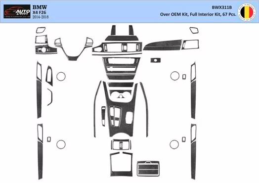 BMW X4 F26 2014–2018 3D Inleg dashboard Interieurset aansluitend en pasgemaakt op he 54-Teile