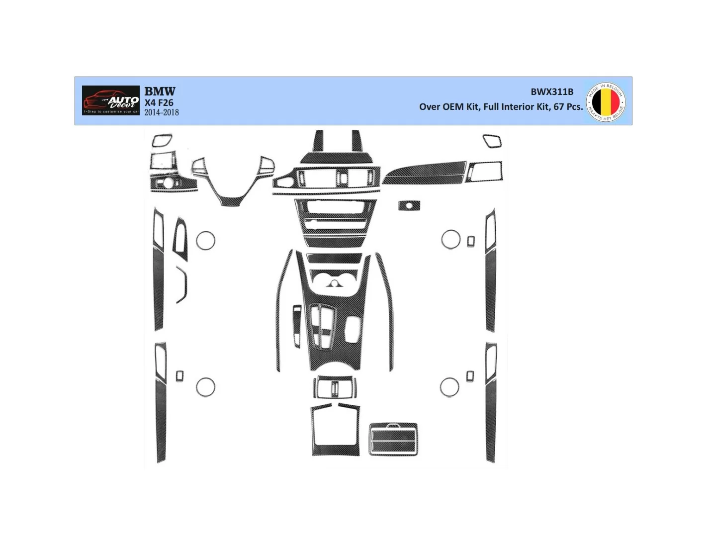 BMW X4 F26 2014–2018 Kit Rivestimento Cruscotto all'interno del veicolo Cruscotti personalizzati 54-Decori