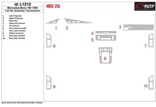 Mercedes Benz 190 1993-1993 Ensemble Complet, boîte manuelle Box BD Kit la décoration du tableau de bord - 1 - habillage decor d