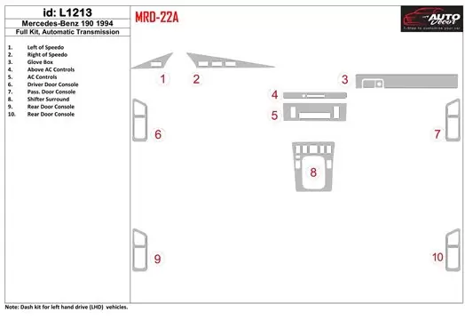 Mercedes Benz 190 1994-1994 Full Set, Manual Gear Box BD Interieur Dashboard Bekleding Volhouder