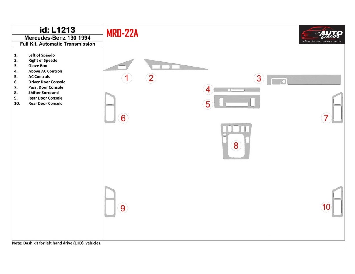MERCEDES Mercedes Benz 190 1994-1994 Full Set, Manual Gear Box Interior BD Dash Trim Kit €51.99